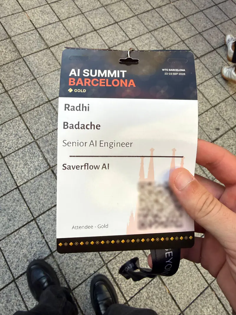 AI Summit Barcelona Gold attendee badge for Radhi Badache, Saverflow AI